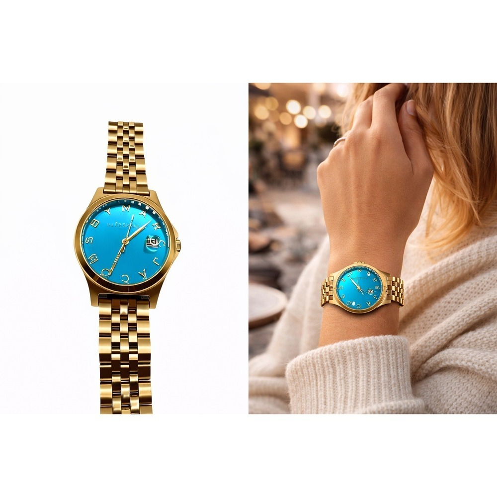 Marc by Marc Jacobs"The Slim"Watch–Rose Gold- Stainless Steel–Teal Dial(MBM3318)